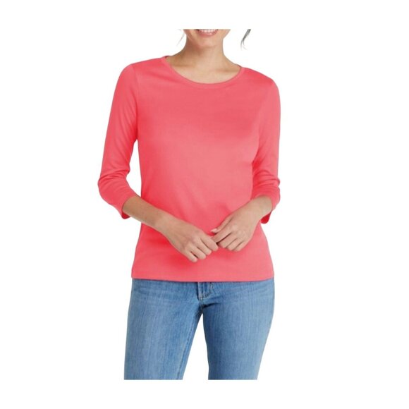 L.L. Bean Womens Pima Cotton Shaped Tee 3/4 Sleeve Sunit Coral Large Petite - Picture 1 of 12